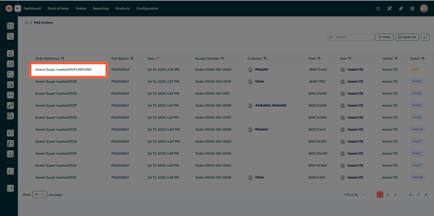 Step 2 - Refund Orders List