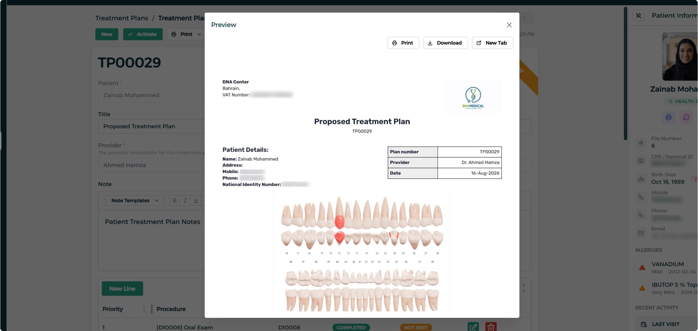 Printable treatment plan summary